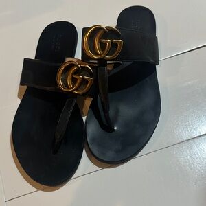 Gucci Black Sandals with Gold Logo